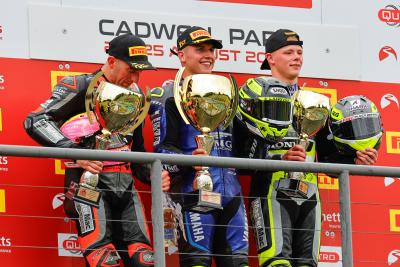 Race one Podium, Ryde, Jackson, Nesbitt, 2024, British Superbikes, BSB, Cadwell Park